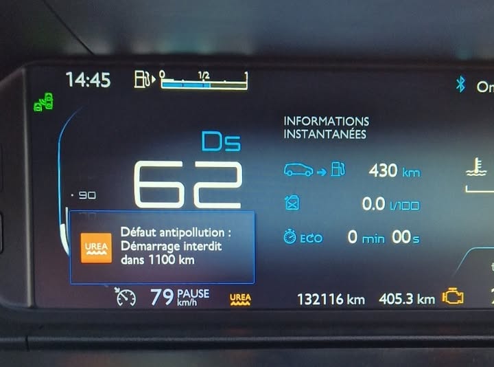 adblue défaut antipollution démarrage impossible dans 1100 km